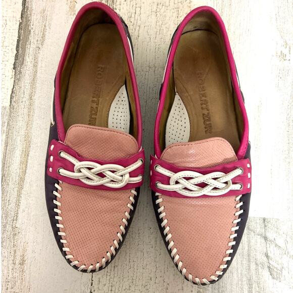 Robert Zur Women’s 7 Pink Purple Lambskin Driving Loafers Moccasins Designer - Picture 2 of 8